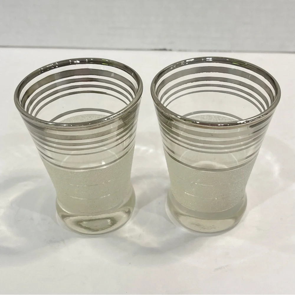 West Virginia Glass Frost Nip Platinum Cocktail Cordial Glasses Vintage Set of 2